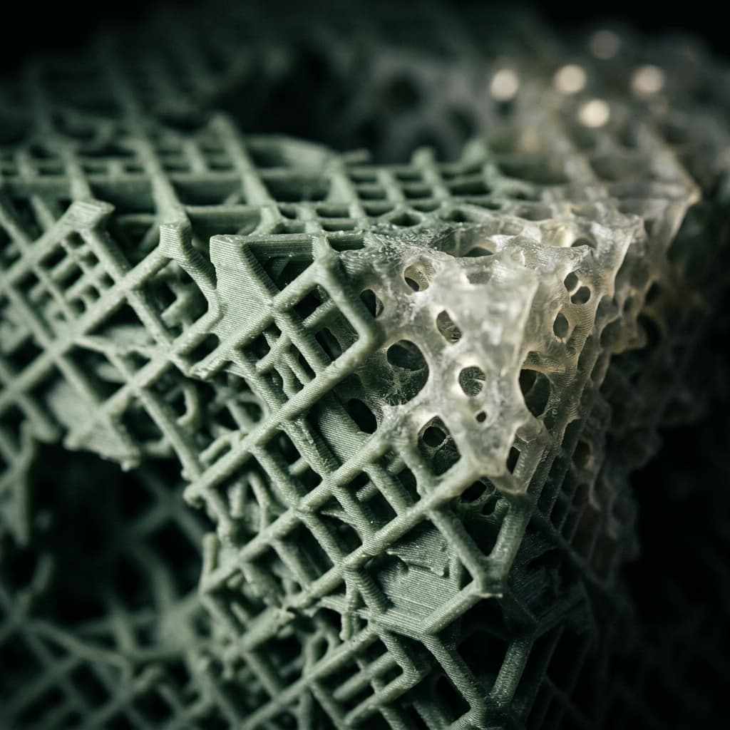 Macro textura do Cubo Tátil — detalhe da estrutura lattice 3D